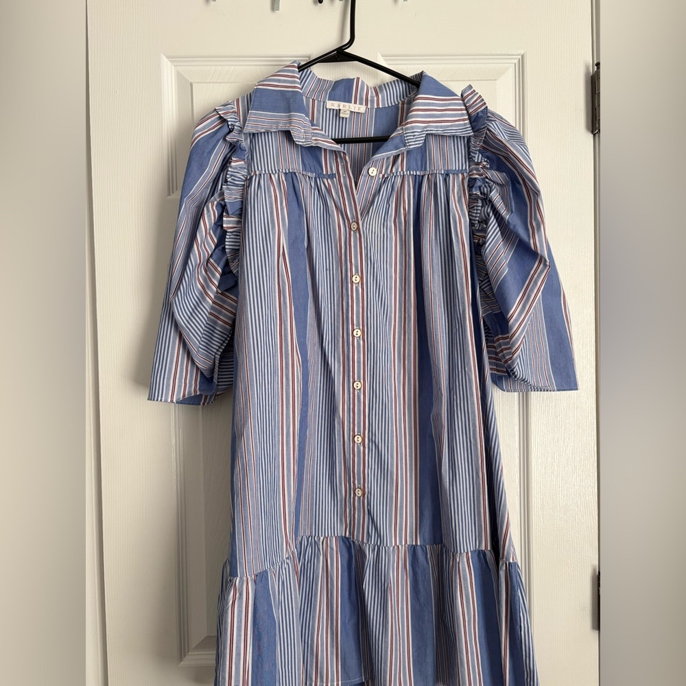 Karlie Striped Blue and White Ruffle Dress